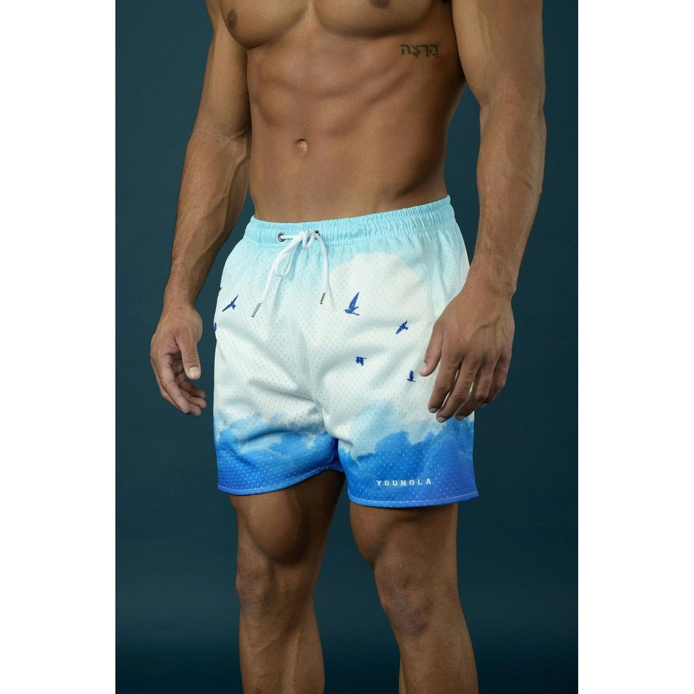 YoungLA 141 The Block Party Shorts Above The Clouds Blue Mesh Gym Shorts Size S